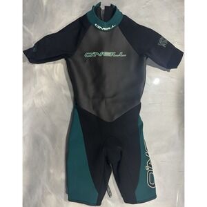 O'Neill Reactor 2/1 Shorty Wetsuit Men's XS/S Black Teal Surf Diving Back Zip